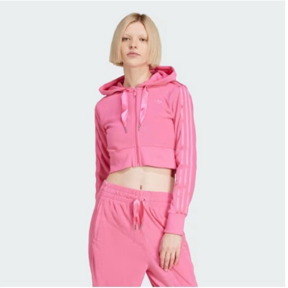 Adidas Women's Vibrant Pink Sweatsuit (short full zip jacket & joggers)